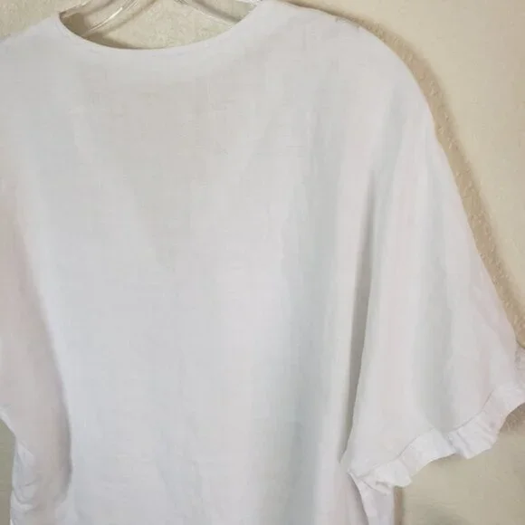 JAEGER Linen Classic Shirt Button Up Blouse Short Sleeves size L Resort Basics - Picture 12 of 16